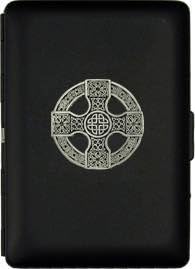 "Celtic Cross Shield" Ultra Slim King Business Card Case - Black Matte Finish