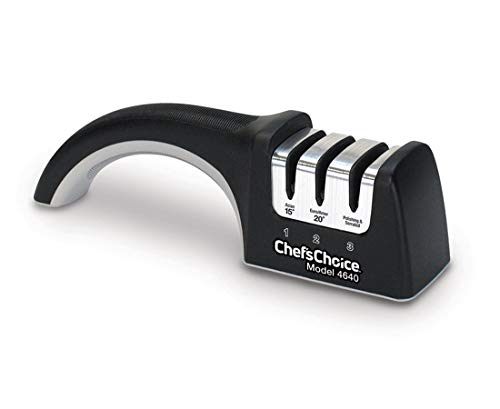Chef'sChoice 4640 Versatile Professional Angle Select Diamond Hone Manual Knife Sharpener for 15 and 20 Degree Edges, 3-Stage, Black