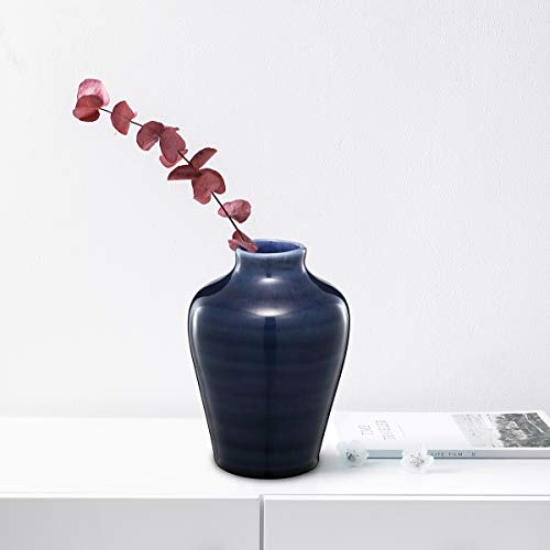 STAR MOON Ceramic Flower Vase with Retro Grid for Modern Floral Vase for Home Decor, Living Room, Centerpieces and Events - Sapphire - Thumbnail 3