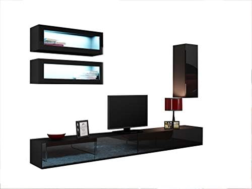 Seattle C Black Contemporary Wall Unit/Entertainment Center/Contemporary Design Furniture with LED Lights/Concept Furniture