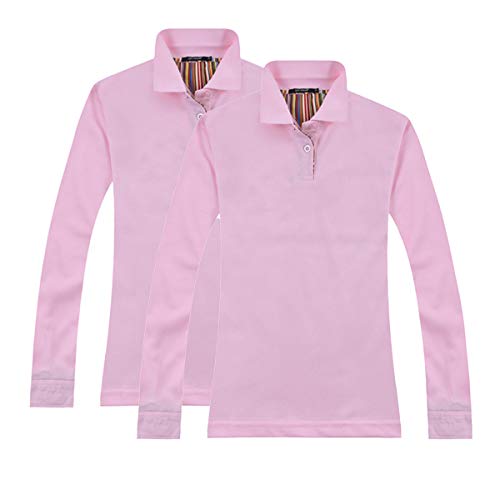 Golf Polo Shirts for Women Long Sleeve Dry Fit 2 Buttons Athletic T-Shirt Workout Tops Active Wear Pack of 2 (Pink, 3XL / 47.24