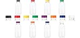 (8) 16 oz. Clear Food Grade Plastic Juice Bottles with Tamper Evident Caps 8/Pack (Multi Colored Lids)