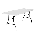 SKM Deluxe 6ft Fold-in-Half Blow Molded Folding Table Fold-in-Half Portable Plastic Picnic Party Dining Camp Table