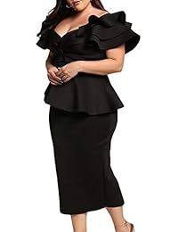 AlineMyer Vestido de cóctel para mujer, talla grande, manga con volantes, para fiesta de noche