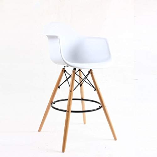 XNLIFE Bar Stools Plastic Beech Wood Modern Simple Style Indoor Outdoor Bistro Cafe High chair (Color : White)