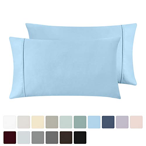 California Design Den 400 Thread Count 100% Cotton Pillowcase Set of 2, Long - Staple Combed Pure Natural Cotton Pillowcase, Soft & Silky Sateen Weave (Standard, Blue)
