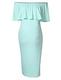 MissQee Women's Maternity Dress Off Shoulder Casual Maxi Dress (M, Mint1)