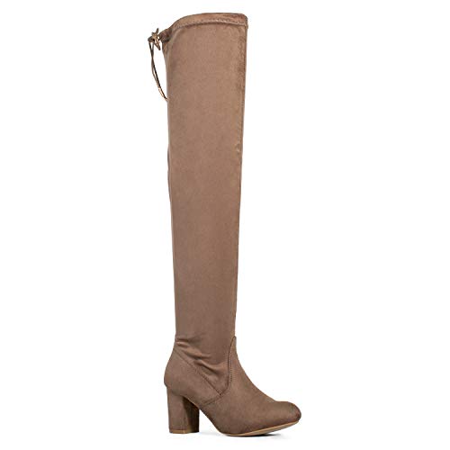 RF ROOM OF FASHION Women's Medium Calf Over The Knee Chunky Heel Stretch Boots Taupe Size.8