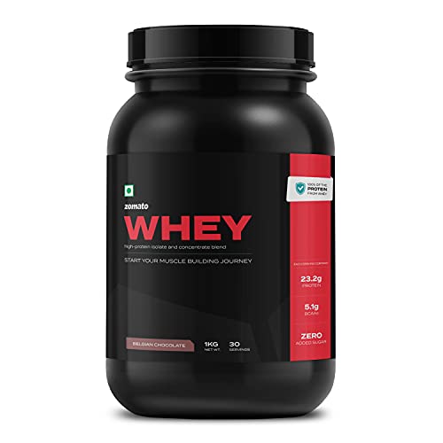 Zomato Premium Whey with DigeZyme® (Belgian Chocolate) 23.2g Protein, 5.1g BCAA, 0g Added Sugar | Whey Isolate &amp; Concentrate Imported from Europe 
