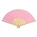 Sepwedd 50pcs pink Imitated Silk Fabric Bamboo Folded Hand Fan Bridal Dancing Props Church Wedding party favors with Organza Bags