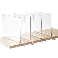 StorageMaid - Set of 4 - Acrylic Shelf Dividers for Bedroom Closets, Kitchen Cabinets, Wood Shelves, Bookcases and Libraries - Versatile, Multi-Functional Organizers for Home and Office - Clear