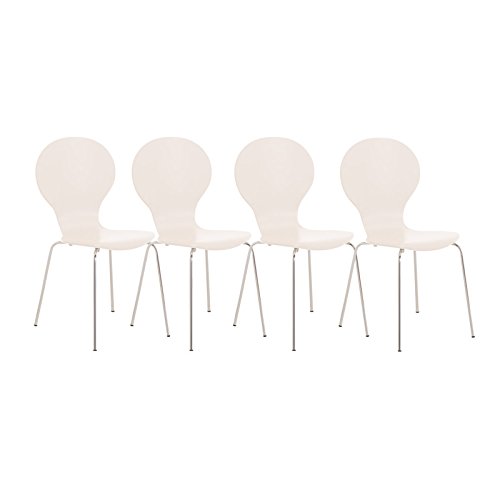 CLP-Set-4-Sedie-Impilabili-Diego-in-Legno-Robusto-Sedia-Attesa-Telaio-in-Metallo-Sedia-Ergonomica-Facile-da-Pulire-Sedia-Conferenza-Design-Classico-per-Riunioni-o-Sale-Bianco