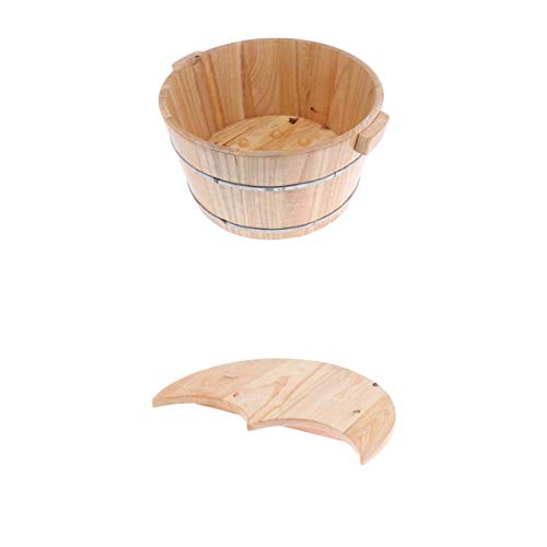 Fityle Solid Wooden Deep Foot Bath Barrel Feet Spa Bucket with Lid for Women Men Adult Kids
