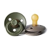 BIBS BPA-Free Natural Rubber Baby Pacifier | Made in Denmark (Hunter Green/Dark Oak, 0-6 Months) 2-Pack