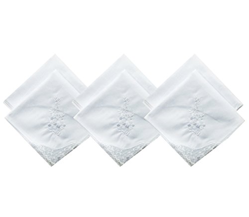 Bulk Wedding White Floral Embroidery Premium 60s Cotton Handkerchiefs