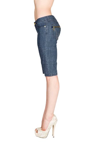 VIRGIN ONLY Women's Slim Fit Stretch Denim Bermuda Shorts (118 Denim, Size L)