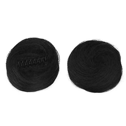 REECHO 2 PCS Mini Claw Clip in Messy & Cat Ears Hair Buns Extensions Wig Accessory Updo Hair Pieces for Women Girl- Natural Black