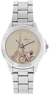Novelty Gift Eiffel Tower Bycicle Art Unisex Stainless Steel Watch