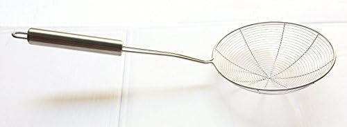 stainless steel wire skimmer Strainer with Spiral Mesh, Professional Grade Handle Skimmer Spoon/Ladle for Spaetzle Pasta Chips