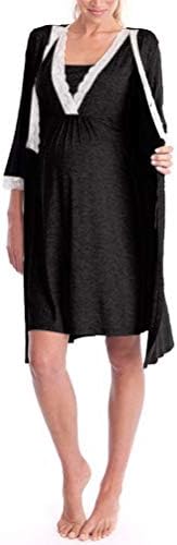 Maternity Pregnancy Labor Robe Delivery Hospital Nursing Nightgowns Sleepshirts for Breastfeeding 2Pcs Set Nightie