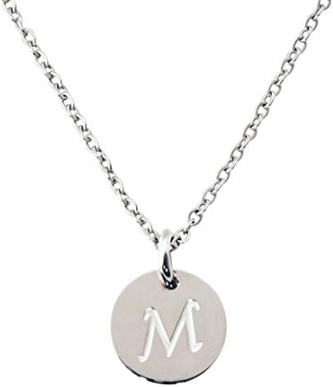 Silver Tone Stainless Steel Initial Neckalce Alphabet Disc Pendant Necklace for Womens Personalized charm Necklace A-Z Letters (M Silver)