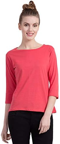 Cliths Women's Cotton Solid Slim Fit Three Fourth Sleeve Tshirt (CL-TF-WTS-A-WHT_M_White_Small)