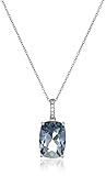 Sterling Silver Swarovski Denim Blue Color and Clear Crystal Pendant Necklace, 18