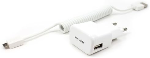 Salom European Micro eCharge Go - USB charger with Micro USB data cable (white) with EU plugs; Motorola Droid Razr HD, Razr M, Bionic/ Samsung Galaxy S, S2, S3, S4, Note, Nexus/ Nokia Lumia 820, 920, 928/ LG Optimus/ HTC One, Desire, EVO, Droid Incredible, Windows Phone, Thunderbolt/ BlackBerry Q10, Z10, Bold Touch, Torch, Pearl Flip 8220 (Kickstart)/ Sony Xperia X10i/ Google Nexus