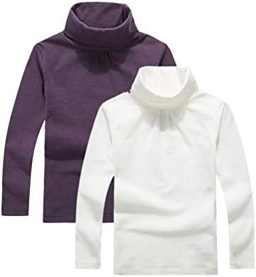 Kids One or 2-Pack or 3-Pack Cotton with Spandex Long Sleeve Turtleneck T-Shirt for Girls (Age 3-12 Years)