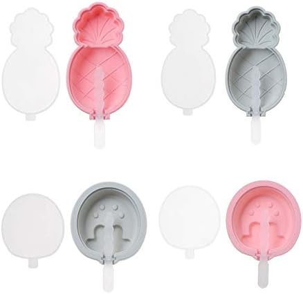 YZBear 4 Pcs Fruit Shape Ice Cream Bar Moulds Silicone DIY Popsicle Mould Ice Pop Maker Reusable Dessert Bakeware Cake Molds with Lid and Plastic Sticks BPA Free Trays