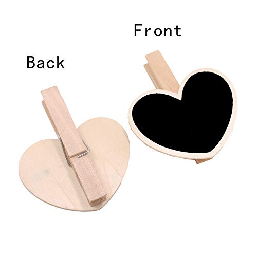 D-Worthy Pack of 24 Heart-Shape Wooden Mini Chalkboard Signs with Clip, Erasable Chalkboard Label Clips Message Memo Boards Clips - Thumbnail 2