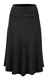 INCH & FIT Women's Solid Lightweight Knit Basic Fold-Over Stretch Midi Skirt(S-3XL)