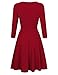 MISSKY Women's Round Neck 3 4 Long Sleeve Fit and Flare Party Wedding Dating Outdoor Cocktail Casual Swing Dress with Waistbrand Red S