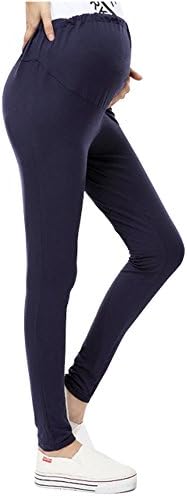 Harcadian Maternity Pregnant Leggings Seamless Elastic High Waist Pants Dark Blue One Size