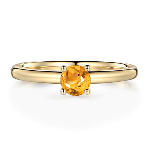 MoAndy Rings for Her Sterling Silver Rings Round Yellow Citrine Friendship Ring Size 9