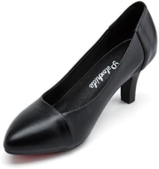 Peroxhide Women's pointed Mid Heel Comfortable Pump for Dress Work&amp;Party&amp;Casual Leather shoes (7.5-8 B(M)US=39Euro, black)
