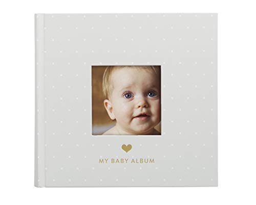 álbum de fotos de bebé de pearhead, regalo de baby shower, gris con lunares blancos