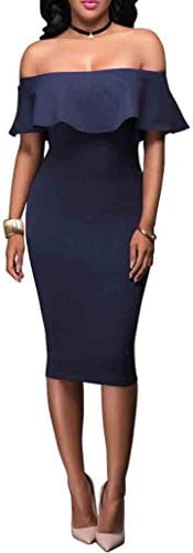 Evensleaves Women's Sexy Slash Neck Off Shoulder Slim Body Con Pencil Dress (X-Large, Dark Blue)