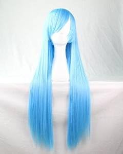 Womens Ladies Girls 80cm Blue Color Long Straight Wigs Hair Carve Cosplay Costume Anime Party Bangs Full Sexy Wigs