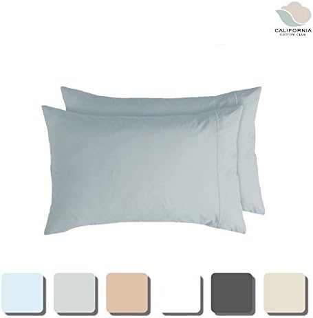 California Cotton Club, 600 Thread Count Pillowcases, Set of 2 Qty's, 100% Long-Staple Combed US Cotton, Marrow-Stitch Hem, Soft Sateen Weave Pillowcases (Soft Blue, 2 Queen Pillowcases)