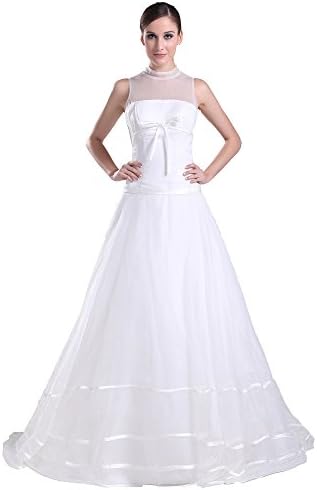 VogueZone009 Womens High Neck Organza Pongee Wedding Dress with Bowknot, White, Customized