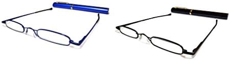 Ultra Slim and Lightweight "Pocket" Unisex Mini Reading Glasses +3.0 One Each, Black and Blue. Comes with free matching oval aluminium case with clip By ilovemyreadingglasses