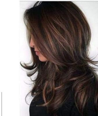 Amazon ウィッグ レディース ロング カーリー ストレート メッシュ ハイライト グラデーション エクステ ダークブラウン 茶色 ヘアネット付き レイヤースタイル フルウィッグ 通販