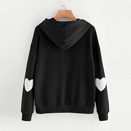 iYBUIA Womens Solid Long Sleeve Heart Hoodie Sweatshirt Jumper Hooded Pullover Tops Blouse(Black,M) - Thumbnail 2