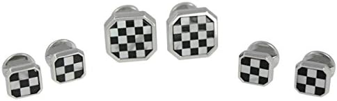 Square Mother of Pearl and Onyx Shirt Stud Cufflinks Set