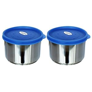 Princeware Dura Fresh Stainless Steel Container Set, 400ml, Set of 2, Silver