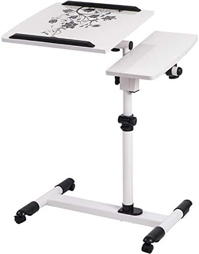 Lazy Laptop Table Double Board Independent Lifting, 360° Rotating Bed Desk, Column with Fixing Parts 23.6-37.4in Lifting Table, 0.8-1.2 Steel Tube, high Bearing Capacity. Overbed Adjustab (White)
