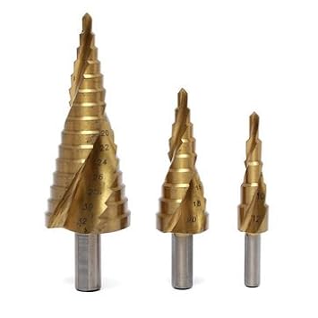 Generic 3Pcs Hss Spiral Grooved Step Drill Bits Round Shank 4-12/4-12/4-20 Step Drill