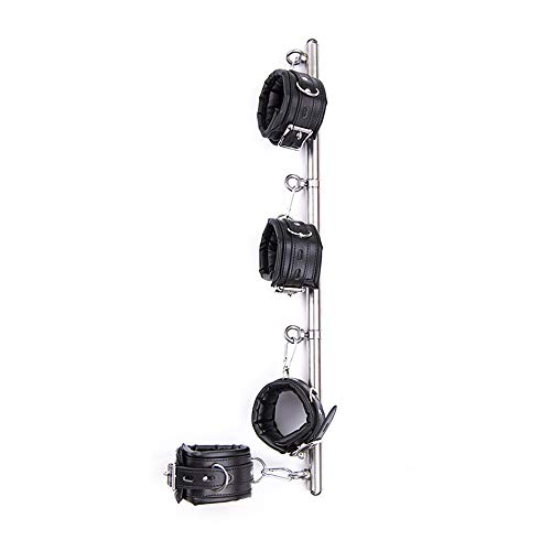 Stainless Steel Metal Spreader Bar with Hand Ankle Cuffs Toys(Black)