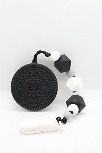 Baby Teething Relief Silicone Cookie Teether Toy | Black &amp; White Toddler Pacifier Clip | Baby Shower Gift